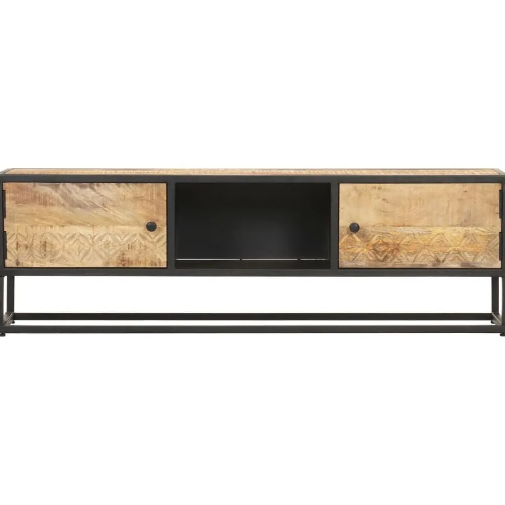 vidaXL Meuble TV avec porte sculptée 130x30x40cm Bois de manguier brut