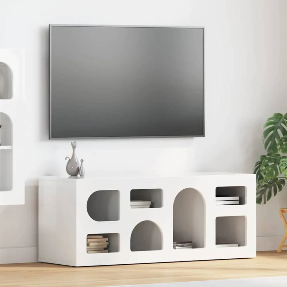 Meubles Tv-vidaXL Meuble TV 100 x 35 x 40 cm Bois d'ingénierie Blanc brillant