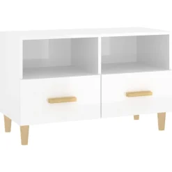Meubles Tv-vidaXL Meuble TV 80x36x50 cm Bois d'ingénierie Blanc brillant