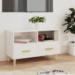Meubles Tv-vidaXL Meuble TV 80x36x50 cm Bois d'ingénierie Blanc brillant