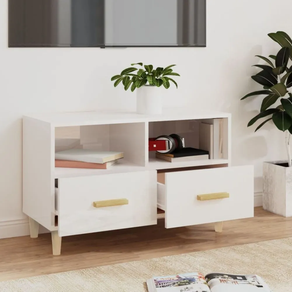Meubles Tv-vidaXL Meuble TV 80x36x50 cm Bois d'ingénierie Blanc brillant
