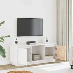 Meubles Tv-vidaXL Meuble TV 110,5x35x44 cm Bois de pin massif Blanc