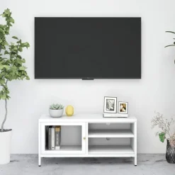 Meubles Tv-vidaXL Meuble TV 90x30x44 cm Acier et verre Blanc
