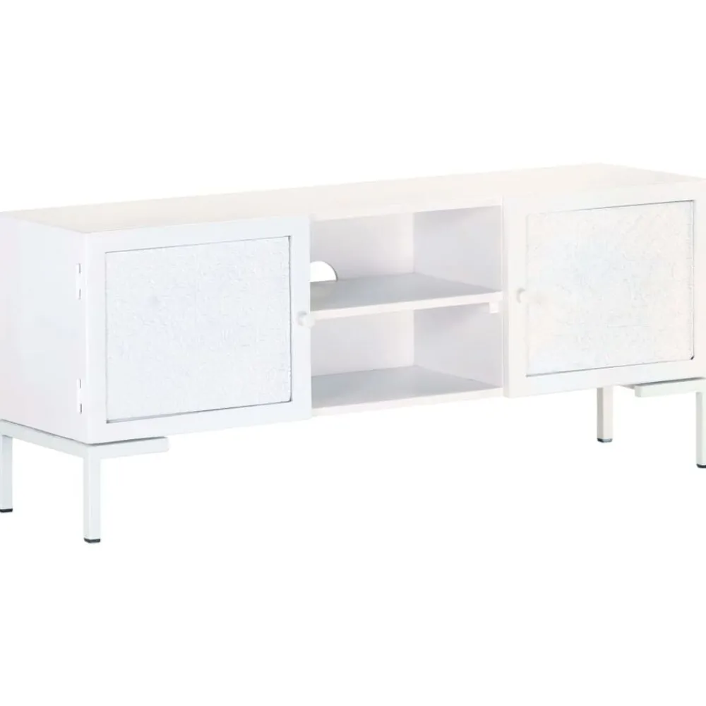 vidaXL Meuble TV Blanc 115x30x46 cm Bois massif de manguier