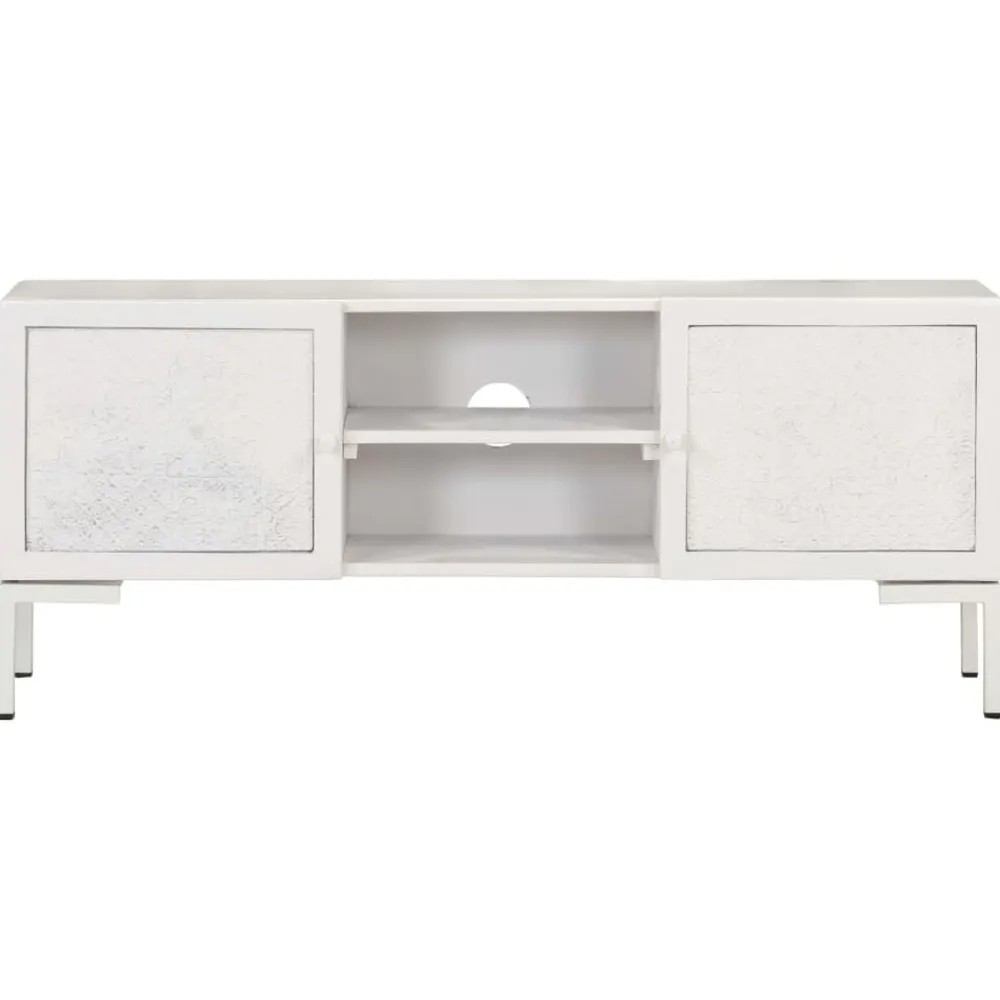 vidaXL Meuble TV Blanc 115x30x46 cm Bois massif de manguier
