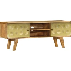 Meubles Tv-vidaXL Meuble TV Bois de manguier massif 120x30x45 cm Doré