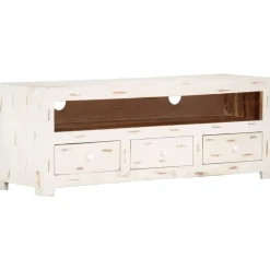Meubles Tv-vidaXL Meuble TV Bois massif d'acacia 110x30x40 cm Blanc