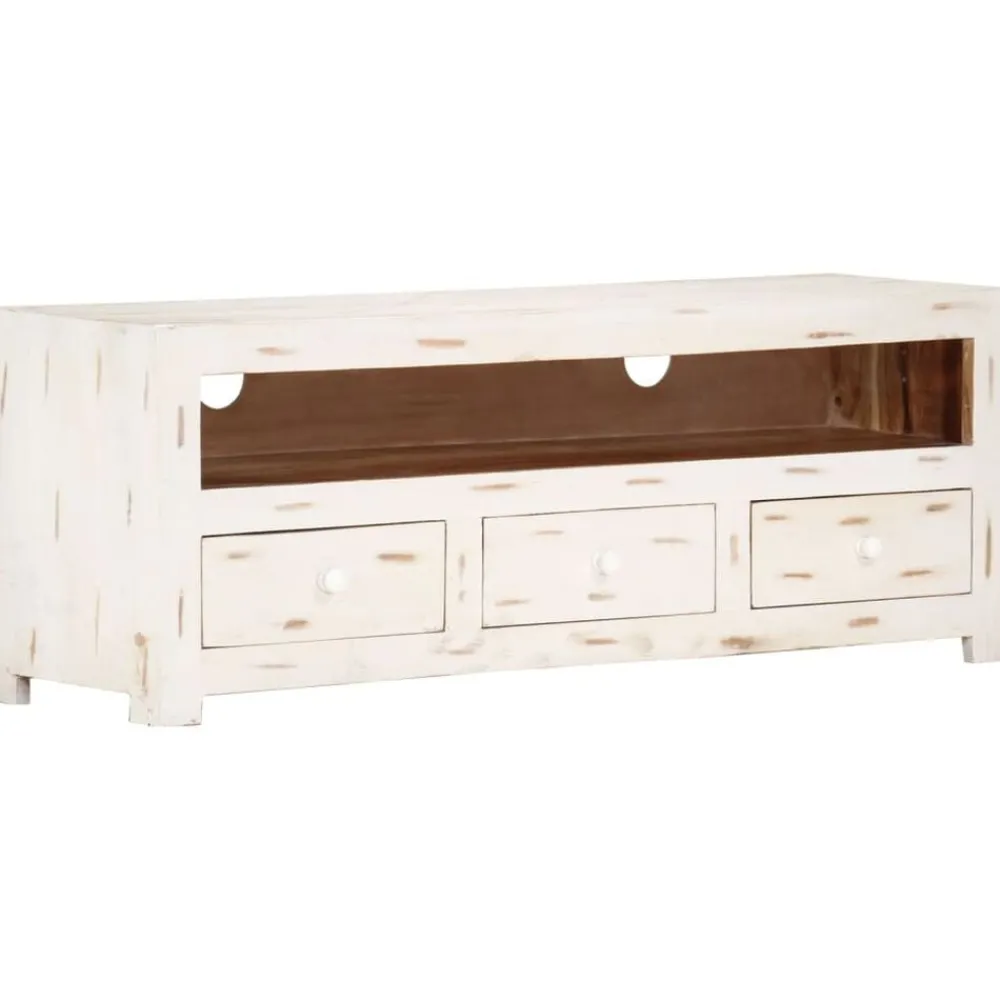 Meubles Tv-vidaXL Meuble TV Bois massif d'acacia 110x30x40 cm Blanc