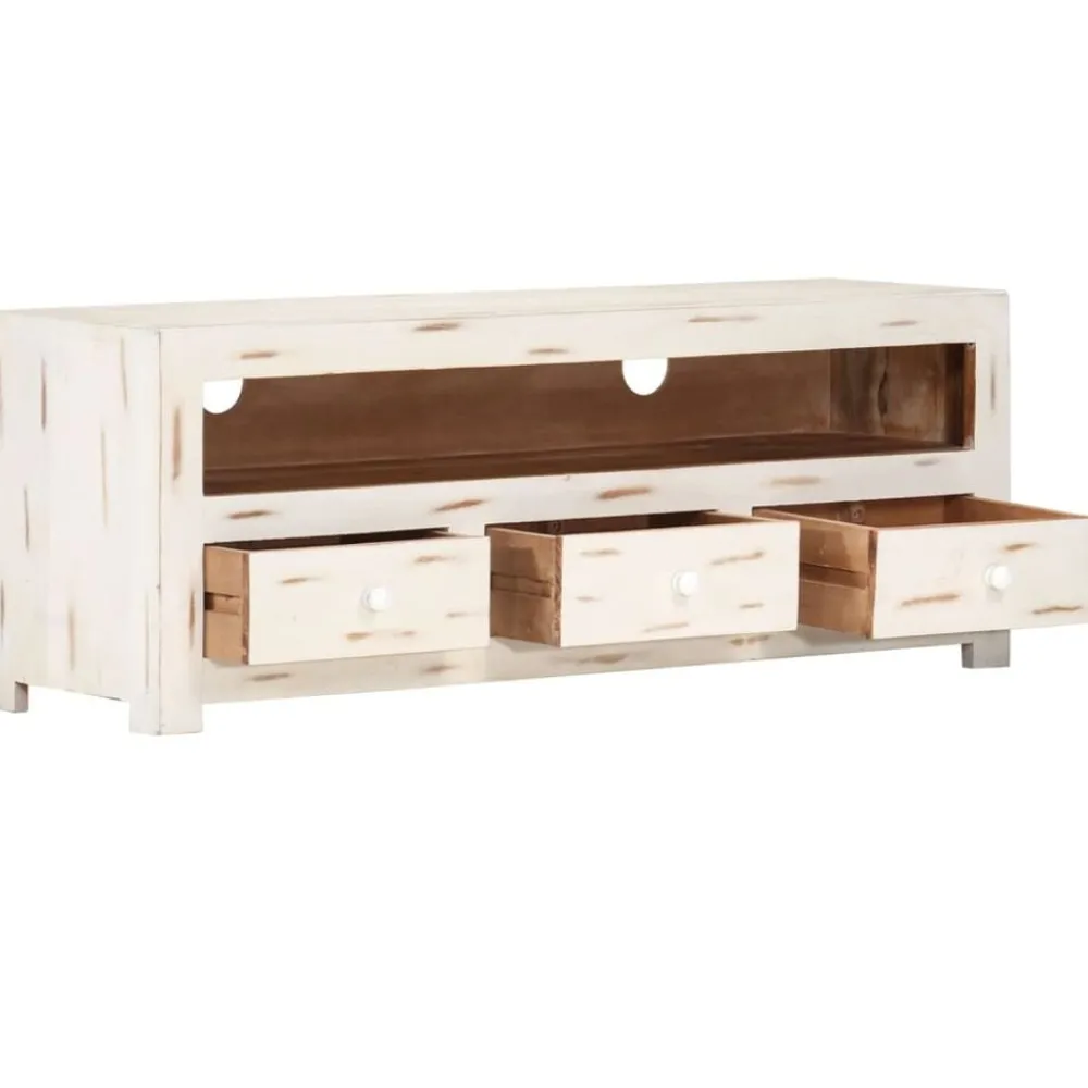 Meubles Tv-vidaXL Meuble TV Bois massif d'acacia 110x30x40 cm Blanc