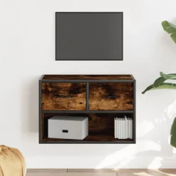 Meubles Tv-vidaXL Meuble TV chêne fumé 60x31x39,5 cm bois d'ingénierie et métal Ch&ecirc;ne fumé