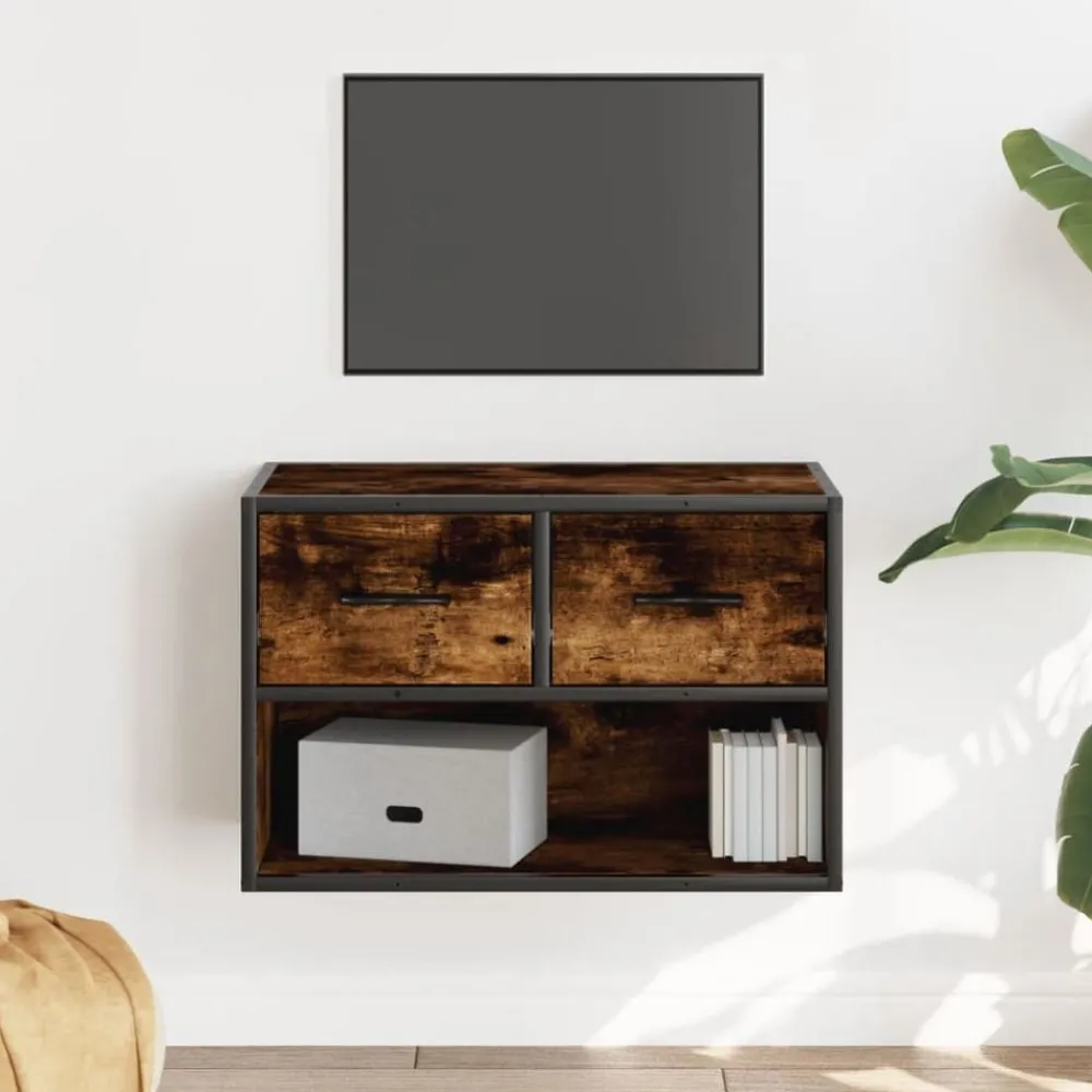 Meubles Tv-vidaXL Meuble TV chêne fumé 60x31x39,5 cm bois d'ingénierie et métal Chêne fumé