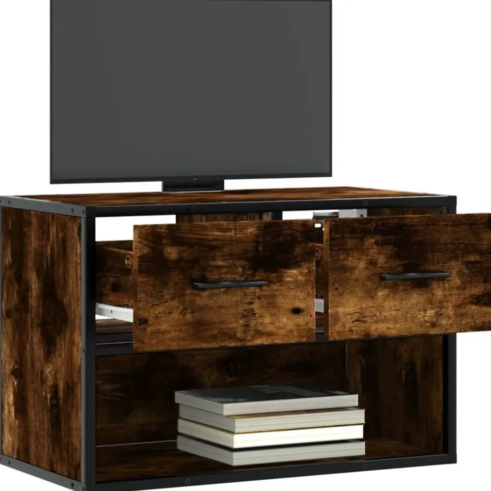 Meubles Tv-vidaXL Meuble TV chêne fumé 60x31x39,5 cm bois d'ingénierie et métal Chêne fumé