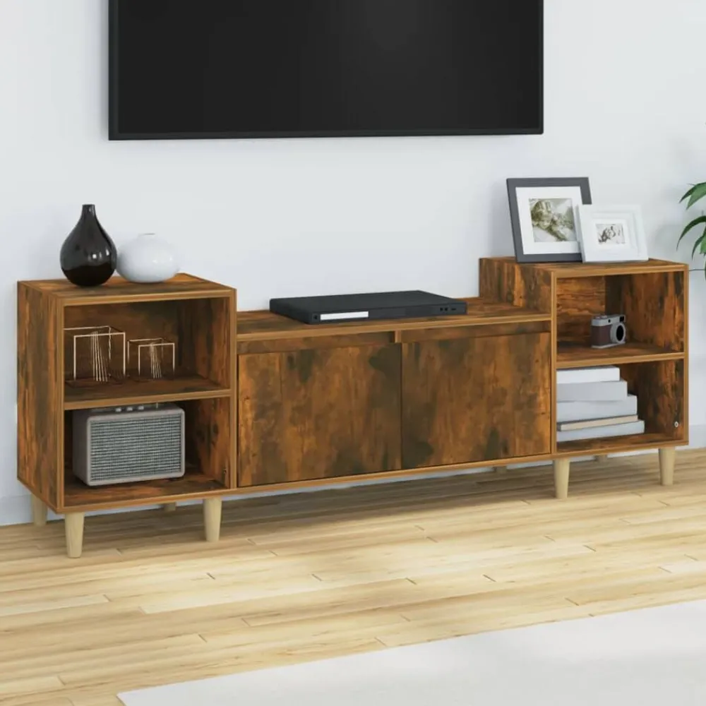 Meubles Tv-vidaXL Meuble TV Chêne fumé 160x35x55 cm Bois d'ingénierie Chêne fumé