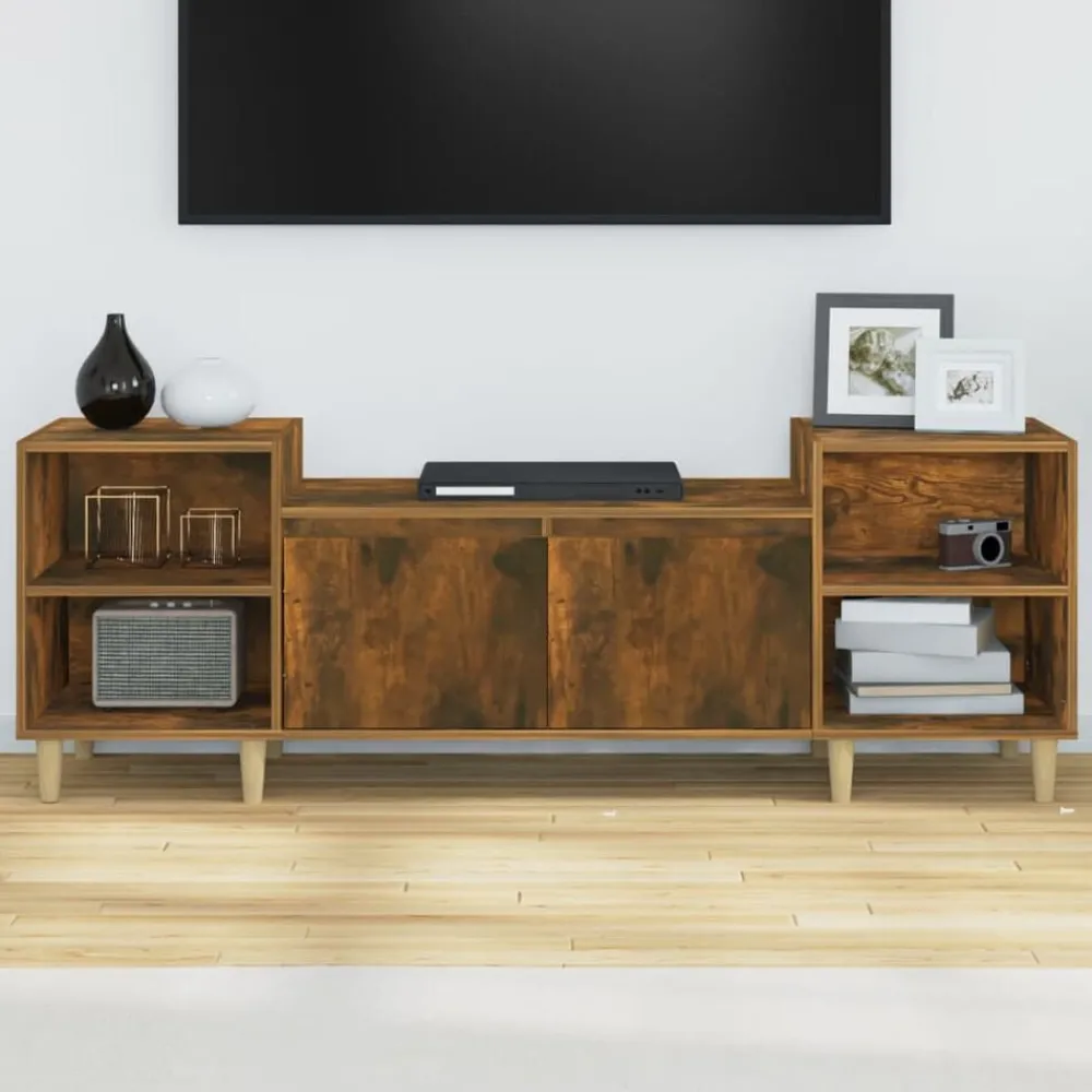 Meubles Tv-vidaXL Meuble TV Chêne fumé 160x35x55 cm Bois d'ingénierie Chêne fumé