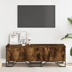 Meubles Tv-vidaXL Meuble TV chêne fumé 122x34x41 cm bois d'ingénierie Ch&ecirc;ne fumé