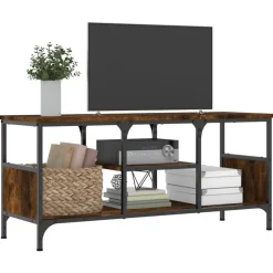 Meubles Tv-vidaXL Meuble TV chêne fumé 100x35x45 cm bois d'ingénierie et fer Ch&ecirc;ne fumé