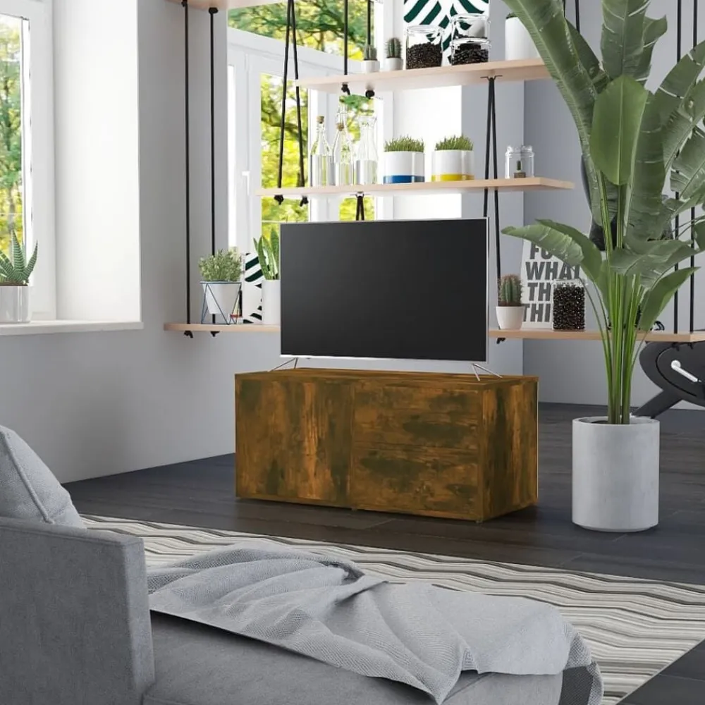 Meubles Tv-vidaXL Meuble TV Chêne fumé 80x34x36 cm Bois d'ingénierie Chêne fumé