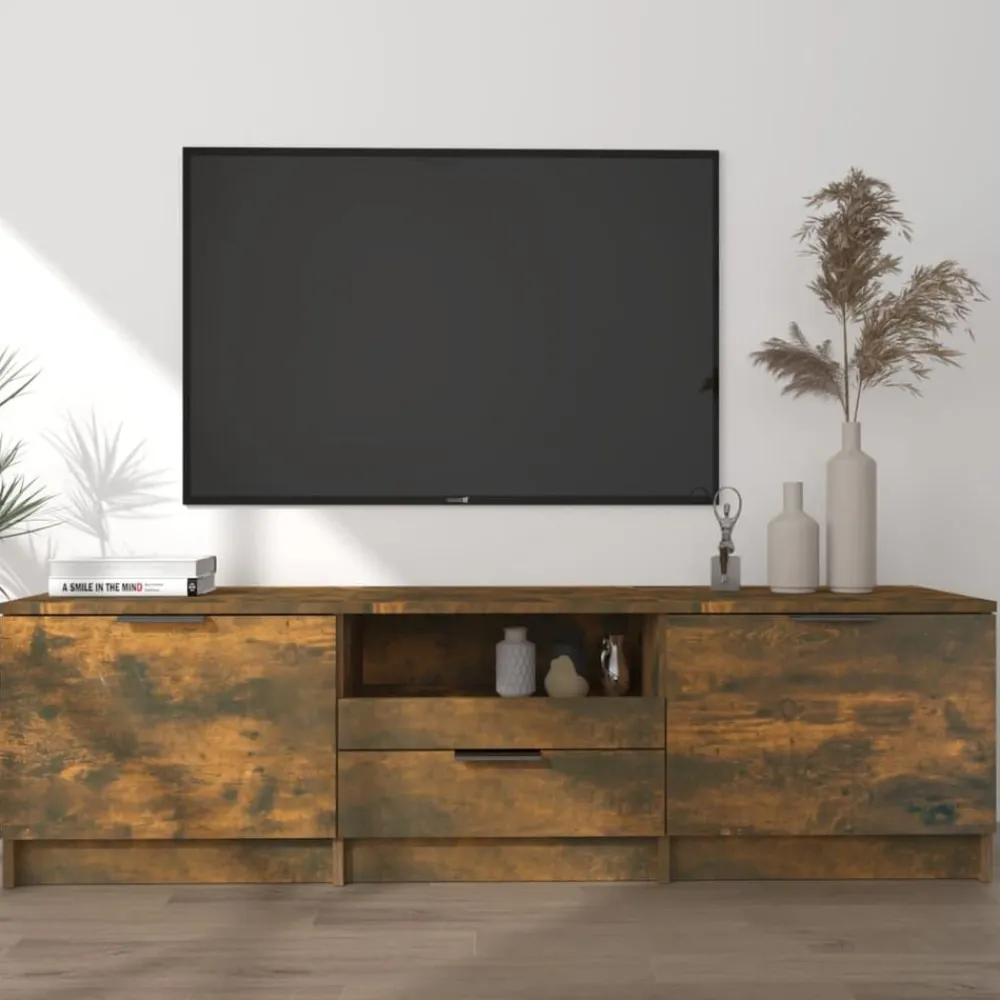 Meubles Tv-vidaXL Meuble TV Chêne fumé 140x35x40 cm Bois d'ingénierie Chêne fumé