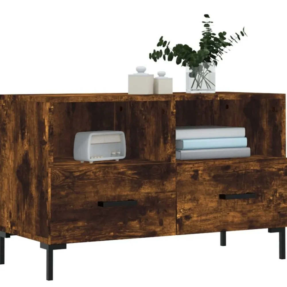 Meubles Tv-vidaXL Meuble TV Chêne fumé 80x36x50 cm Bois d'ingénierie Chêne fumé