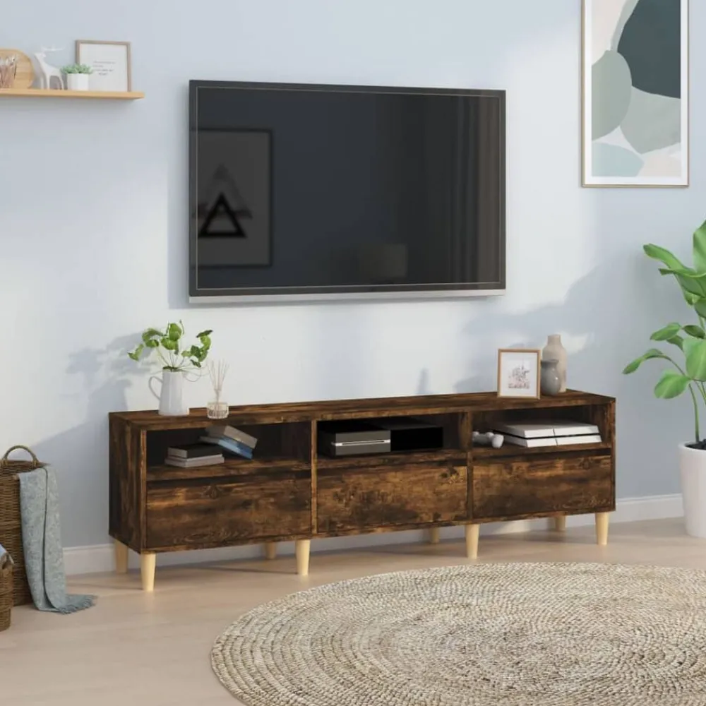 Meubles Tv-vidaXL Meuble TV chêne fumé 150x30x44,5 cm bois d'ingénierie Chêne fumé