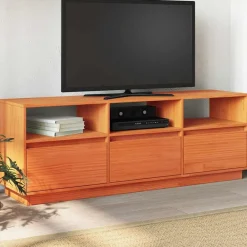 vidaXL Meuble TV cire marron 140x37x50 cm bois pin massif