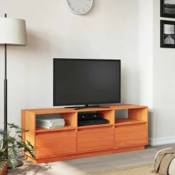 vidaXL Meuble TV cire marron 140x37x50 cm bois pin massif