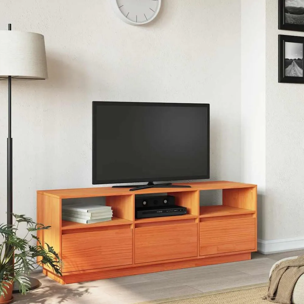 vidaXL Meuble TV cire marron 140x37x50 cm bois pin massif