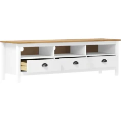 Meubles Tv-vidaXL Meuble TV Hill Range Blanc 158x40x47 cm Bois de pin solide Blanc et marron