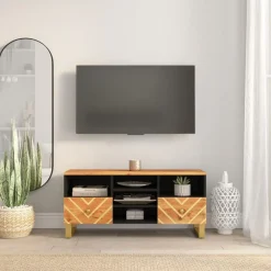 Meubles Tv-vidaXL Meuble TV marron et noir 100x33,5x46 cm bois massif de manguier