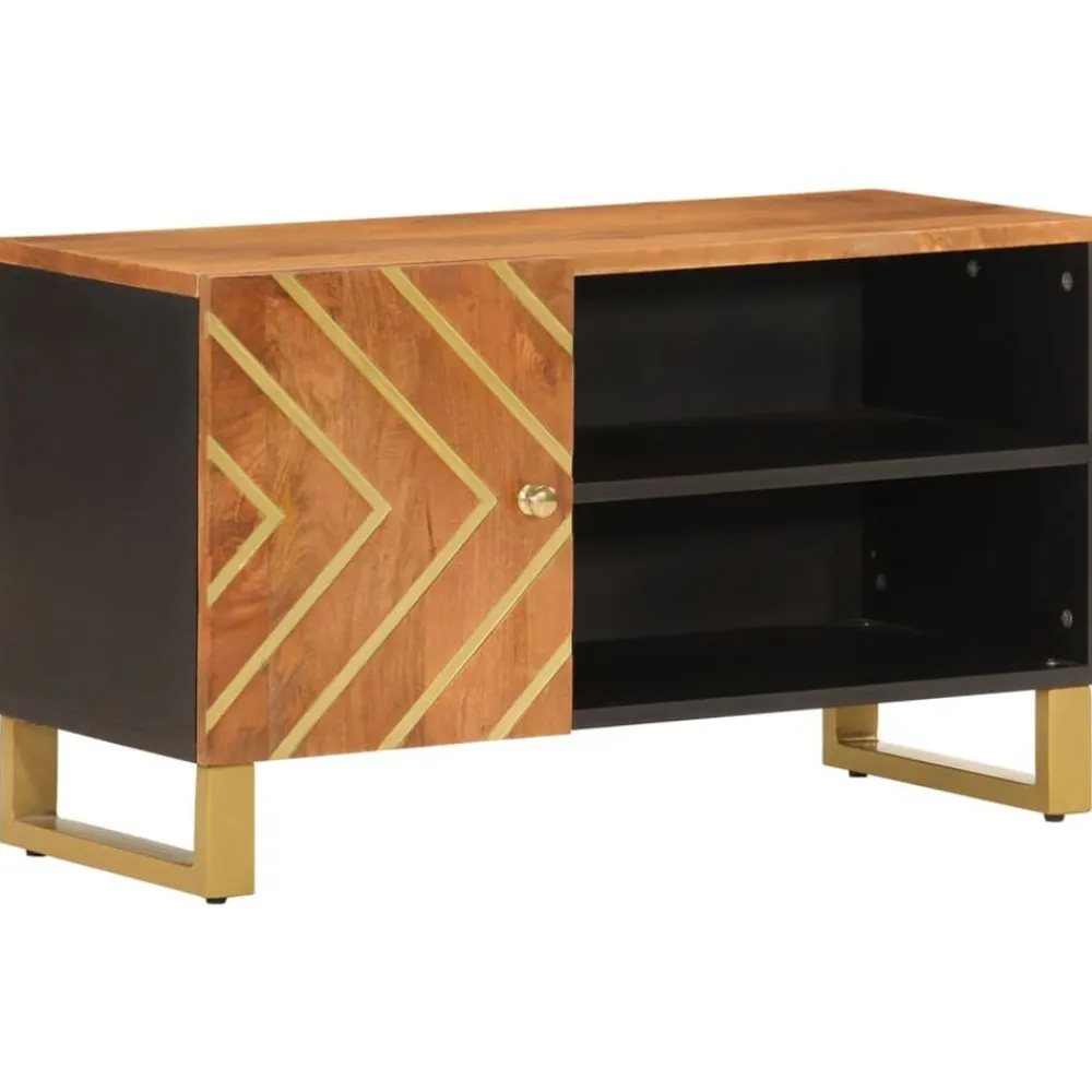 vidaXL Meuble TV marron et noir 80x31,5x46 cm bois massif de manguier