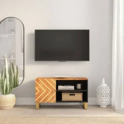vidaXL Meuble TV marron et noir 80x31,5x46 cm bois massif de manguier