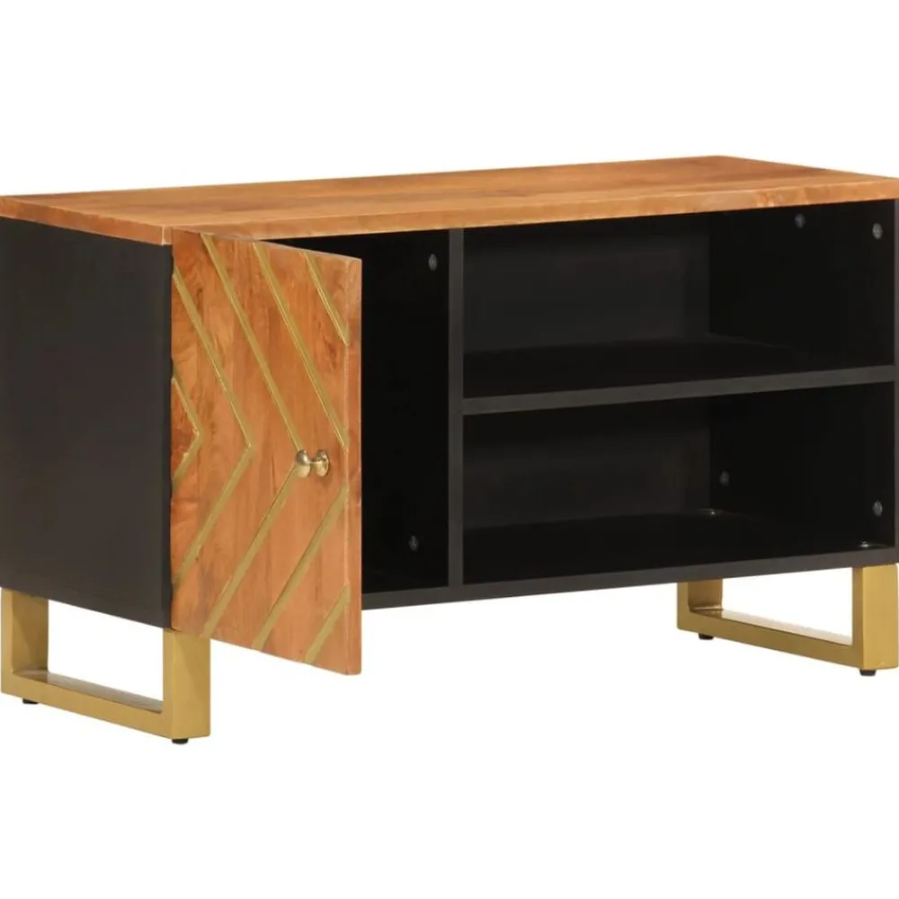 vidaXL Meuble TV marron et noir 80x31,5x46 cm bois massif de manguier