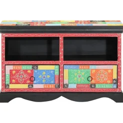 vidaXL Meuble TV Multicolore 80 x 35 x 50 cm Bois de mangue massif