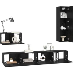 Meubles Tv-vidaXL Meuble TV mural 4 pcs Chêne noir Bois d'ingénierie Ch&ecirc;ne noir