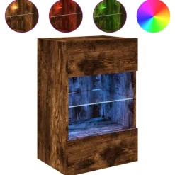 Meubles Tv-vidaXL Meuble TV mural avec lumières LED chêne fumé 40x30x60,5 cm Ch&ecirc;ne fumé