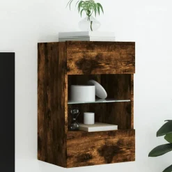 Meubles Tv-vidaXL Meuble TV mural avec lumières LED chêne fumé 40x30x60,5 cm Ch&ecirc;ne fumé