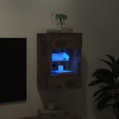 Meubles Tv-vidaXL Meuble TV mural avec lumières LED chêne fumé 40x30x60,5 cm Chêne fumé