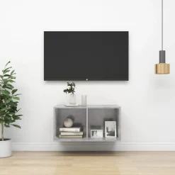 Meubles Tv-vidaXL Meuble TV mural 37x37x72 cm Bois d’ingénierie Gris béton