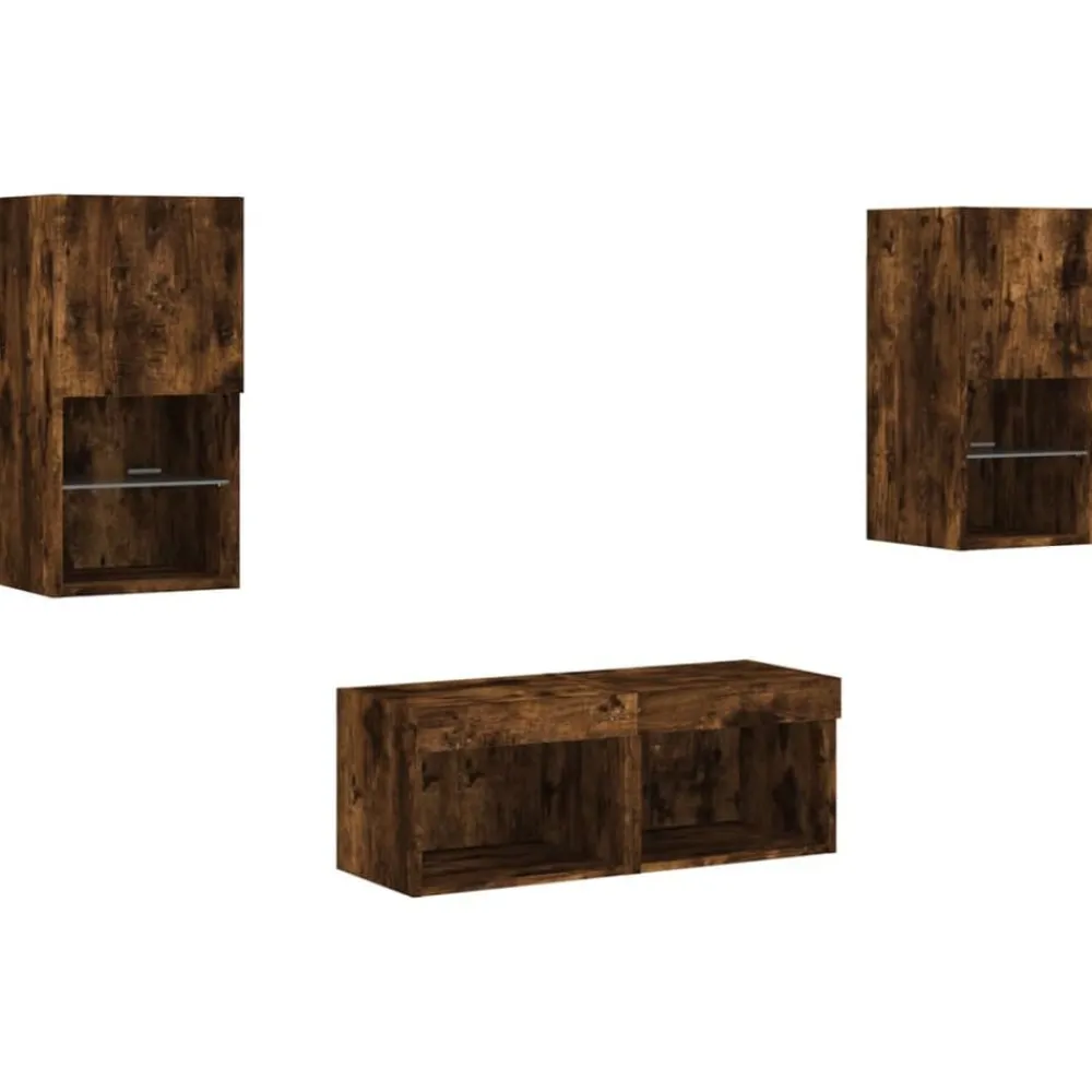 Meubles Tv-vidaXL Meuble TV muraux 4 pcs avec lumières LED chêne fumé Chêne fumé