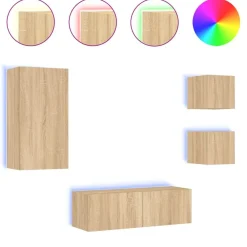Meubles Tv-vidaXL Meuble TV muraux 4 pcs avec lumières LED chêne sonoma Ch&ecirc;ne sonoma