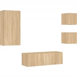 Meubles Tv-vidaXL Meuble TV muraux 4 pcs avec lumières LED chêne sonoma Ch&ecirc;ne sonoma