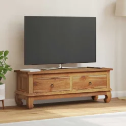 vidaXL Meuble TV Naturel 110 x 35 x 40 cm Bois de teck massif
