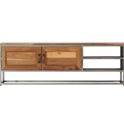vidaXL Meuble TV Teck recyclé et acier 120x30x40 cm