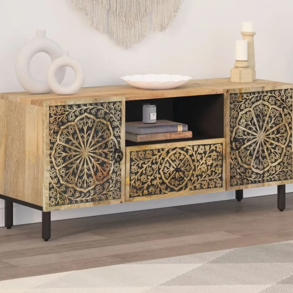 vidaXL Meuble TV 105x33x46 cm Bois massif de manguier