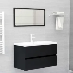 Ensembles De Meubles-vidaXL Meubles de salle de bain noir bois d'ingénierie