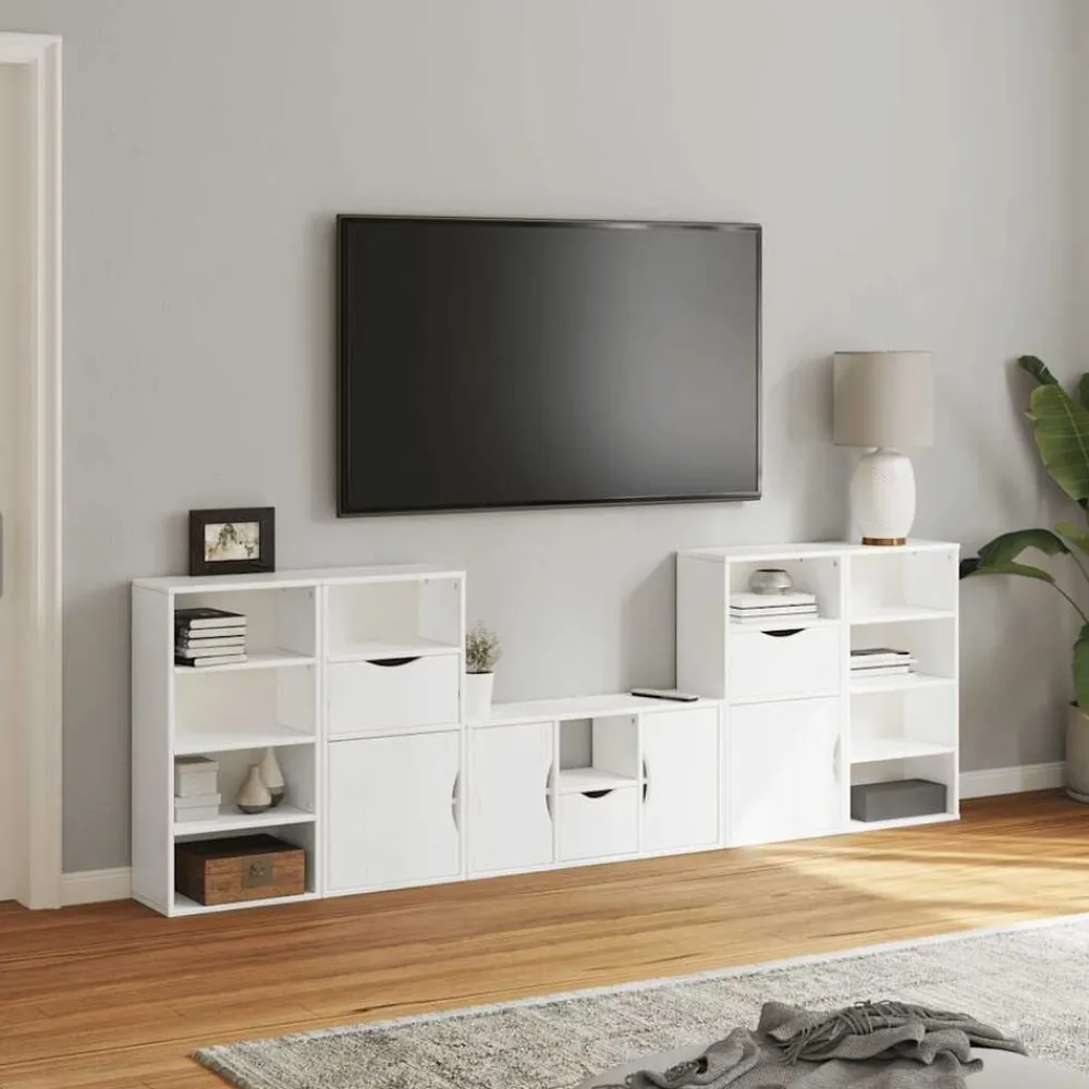 Meubles Tv-vidaXL Meubles TV 5 pcs avec rangement ODDA bois de pin massif Blanc