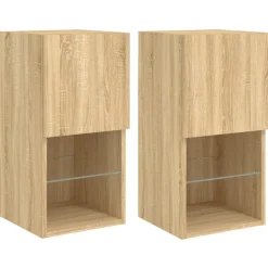 Meubles Tv-vidaXL Meubles TV avec lumières LED 2 pcs chêne sonoma 30,5x30x60 cm Ch&ecirc;ne sonoma