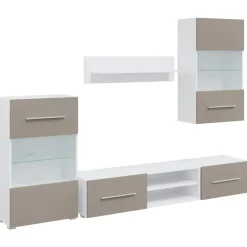 vidaXL Meubles TV avec lumière LED 5 pcs gris pierre bois d'ingénierie