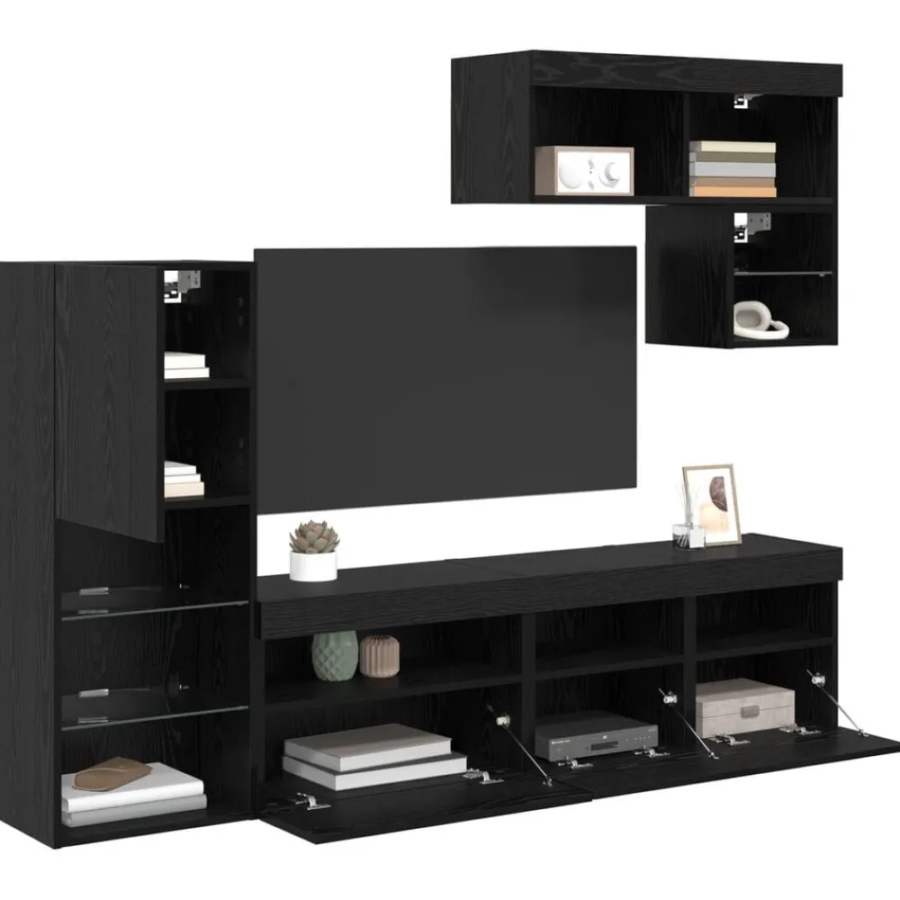 vidaXL Meubles TV muraux 6 pcs Chêne noir Bois d'ingénierie
