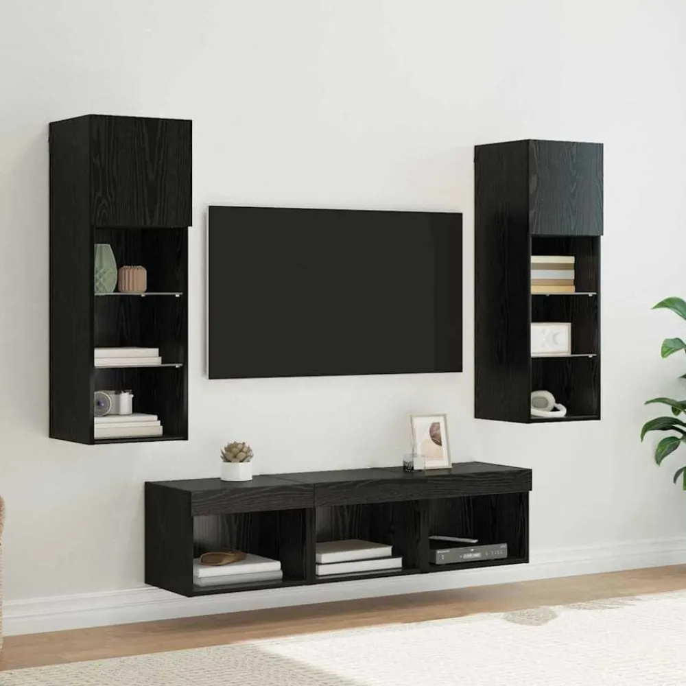 vidaXL Meubles TV muraux 5 pcs Chêne noir Bois d'ingénierie